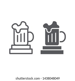 Beer mug line and glyph icon, drink and glass, beer cup sign, vector graphics, a linear pattern on a white background, eps 10.