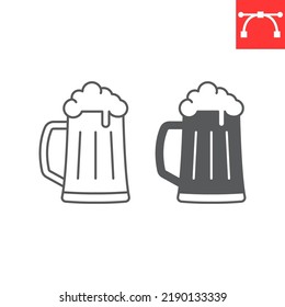 Beer mug line and glyph icon, beverage and oktoberfest, mug of beer vector icon, vector graphics, editable stroke outline sign, eps 10.
