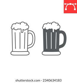 Beer mug line and glyph icon, oktoberfest and alcohol, beer glass vector icon, alcohol drink vector graphics, editable stroke outline sign, eps 10.