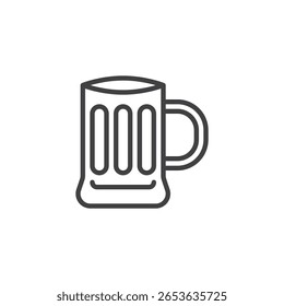Beer mug line icon with foam. Fun outline vector icon. Alcoholic drink symbol and bar logo. Ideal for pub, party, or Oktoberfest designs.