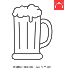 Beer mug line icon, oktoberfest and alcohol, beer glass vector icon, alcohol drink vector graphics, editable stroke outline sign, eps 10.