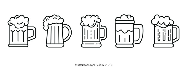 Juego de iconos de la línea de jarra de cerveza, oktoberfest y alcohol, icono del vaso de cerveza, bebida alcohólica. Ilustración vectorial aislada