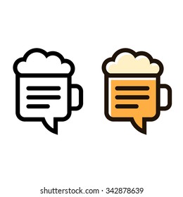 Beer mug line icon with stylish negative space speech bubble. Social drinking symbol vector illustration. Modern creative logo in black and color variants.