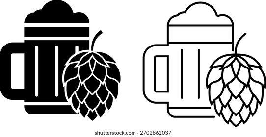 Beer mug logo design featuring hops, perfect for beverage branding and brewery identity