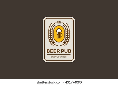 Beer Mug Logo Design Vector Template Linear Style.
Bar Pub Retro Vintage Label Logotype Concept Line Art Icon.