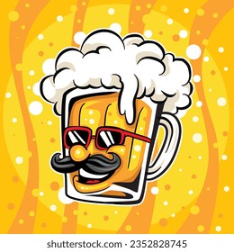 Beer mug  mascot character. Retro cartoon style.