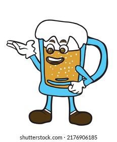 Mascota de cerdo de cerveza haciendo presentaciones. Ilustración vectorial de caracteres de bebida. aislado de fondo blanco.