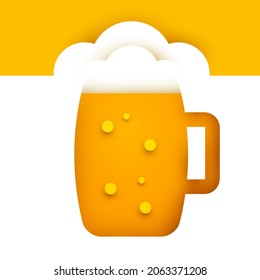 Beer mug in modern geometric style. Minimalistic paper cut design element. Template for branding event, ads, background. Vector illustration.