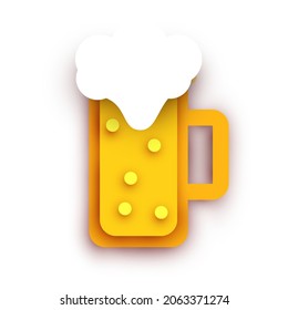 Beer mug in modern geometric style. Minimalistic paper cut design element. Template for branding event, ads, background. Vector illustration.