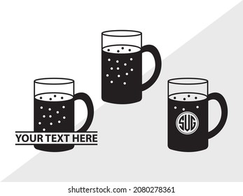 Beer Mug Monogram, Beer Glass, Printable Vector Illustration
