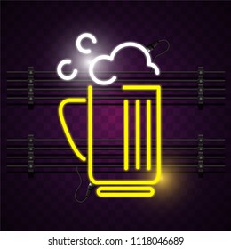 Beer Mug Neon Sign Purple Background Vector Image
