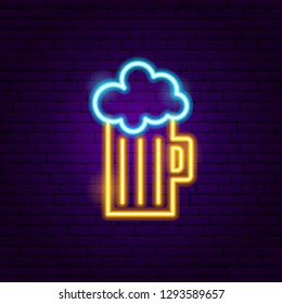 Beer Mug Neon Sign. Vector Illustration of Cafe Promotion.