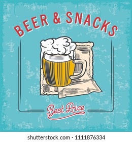 Beer mug, old advertising sign, vintage, best price, lettering, illustration, vector