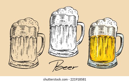 Beer Mug - Old Drawing Style Mug Of Beer With A Lot Of Foam