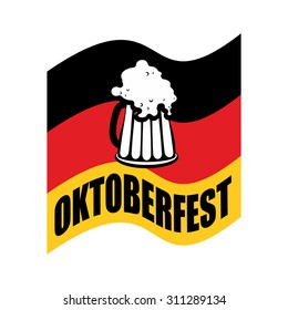 Beer mug on  background of  German flag. Fflag is a symbol of  Oktoberfest. Vector illustration
