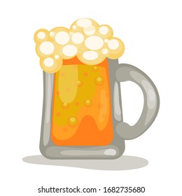 Beer mug on an isolated background in a flat cartoon style.