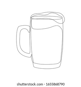 Beer mug on a saucer one line drawing on white isolated background. Vector illustration 