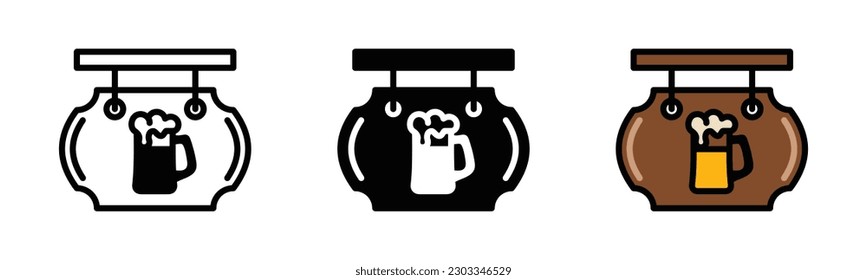 Beer mug on signboards icon vector in thin line, flat, and color style with editable stroke on white background. Beer, bar and brewing sign and symbol. Vector illustration