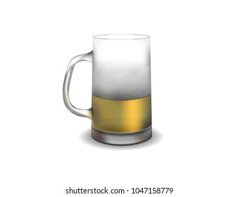 Beer mug on white background. Beer and foam.