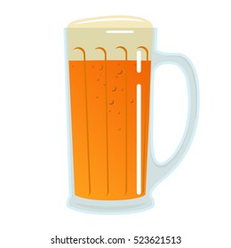 Beer mug on white background. Cartoon illustration for decorations of pub or bar menu. Vector.