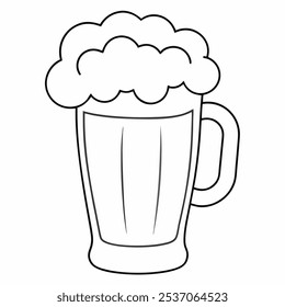 Beer Mug Outline with Foam - Black and White Beer Glass Clip Art for Coloring Pages and Bar Illustrations