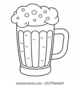 Beer Mug Outline with Foam - Black and White Beer Glass Clip Art for Coloring Pages and Bar Illustrations