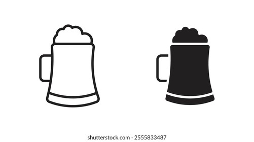 Beer mug outlined and solid icon vector collection.