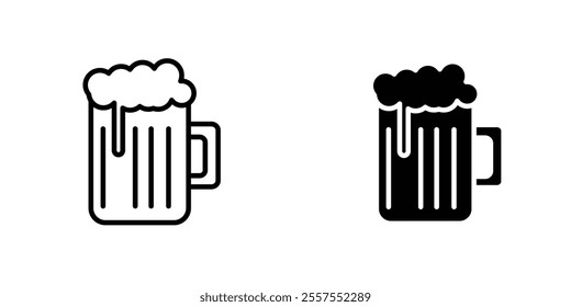 Beer mug outlined and solid icon vector collection.