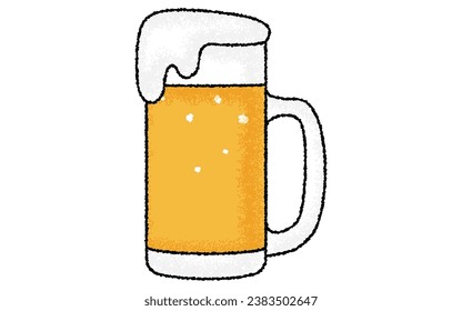 Beer mug overflowing with bubbles in a hand-painted, analog touch, Vector Illustration