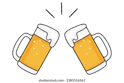 Beer mug overflowing with bubbles in toast, hand-drawn analog touch, Vector Illustration