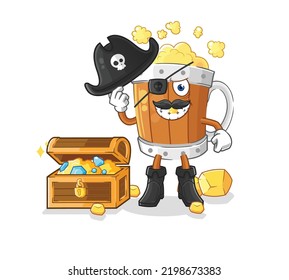 the beer mug pirate with treasure mascot. cartoon vector