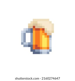 Beer Mug Pixel Art Icon Isolated Vector Illustration. Element Design Stickers, Logo, Mobile App, Menu. 8-bit Sprite.