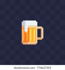 Beer mug. Pixel art style icon. Pab logo. 8-bit sprite. Game assets. Isolated abstract vector illustration.