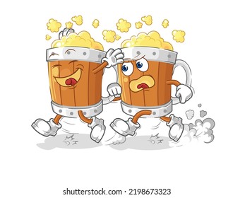 the beer mug play chase cartoon. cartoon mascot vector