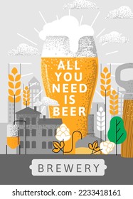 Beer Mug poster vector template brewery.