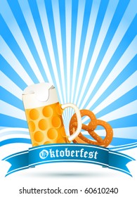 beer mug and pretzel, Oktoberfest - vector illustration