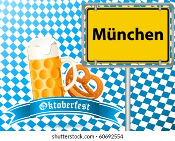 beer mug and pretzel, Oktoberfest - vector illustration