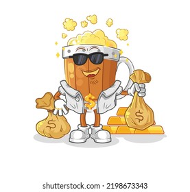 the beer mug rich character. cartoon mascot vector