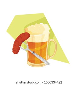 beer in a mug with sausage vector illustration