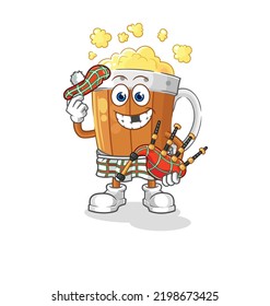 the beer mug scottish with bagpipes vector. cartoon character