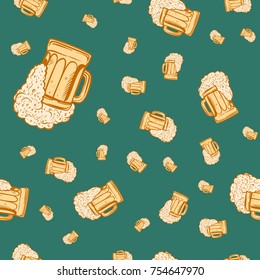 Beer mug seamless pattern. Pop art retro vector illustration