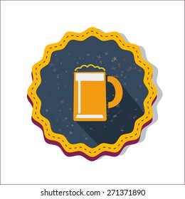 beer mug with shadow and confetti. flat style. vector illustration