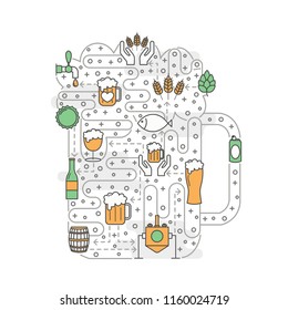 Beer mug shape poster banner template. Vector thin line art flat style design elements, icons for website banners and printed materials.