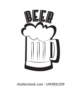 Beer mug silhouette hand drawn illustration graphics vector, with text.