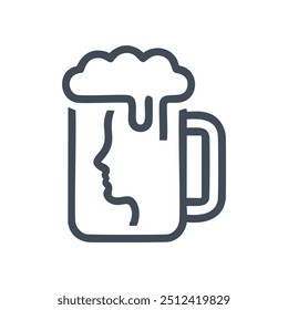 Beer mug silhouette. Beer mug with human head silhouette inside. Symbolic of drinking, alcohol, and social gatherings.