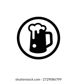 Beer mug silhouette icon inside a circular badge, classic pub and brewery symbol isolated on white background.