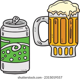 Beer Mug and Soda Can Cartoon Colored Clipart 