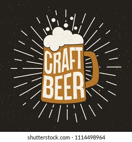 Beer mug with text. Craft beer. Vector poster design.