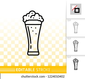 Beer Mug thin line icon. Outline sign of tall glass. Pub Bar linear pictogram with different stroke width. Simple vector symbol, transparent background. Alcohol drink editable stroke icon without fill