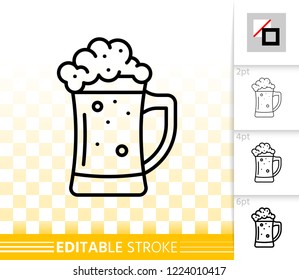 Beer Mug thin line icon. Outline sign of tall glass. Pub Bar linear pictogram with different stroke width. Simple vector symbol, transparent background. Alcohol drink editable stroke icon without fill